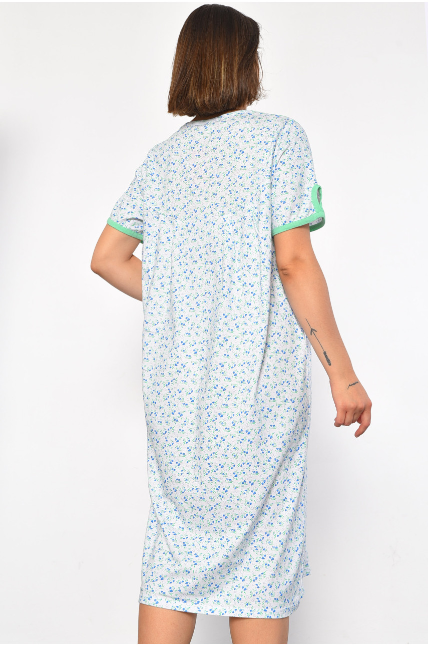 Нічна сорочка напівбатальна жіноча білого  кольору з квітковим принтом 257 187009