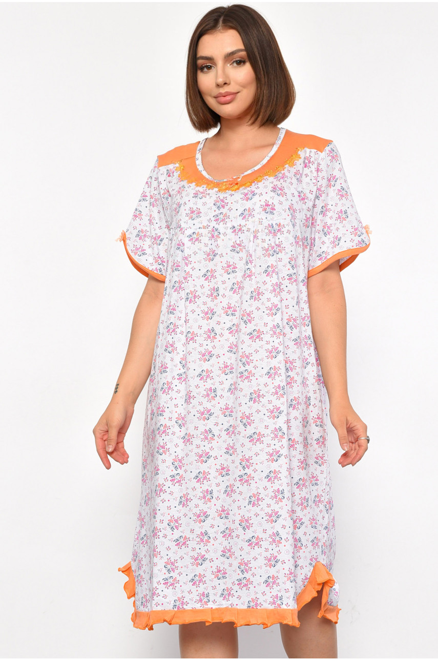 Ночнушка женская полубатальная белого цвета с цветочным принтом 131 187022 Ночнушка женская полубатальная белого цвета с цветочным принтом 131 187022