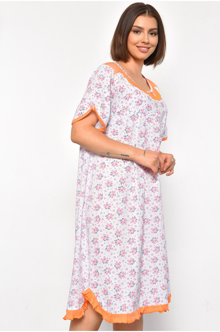Ночнушка женская полубатальная белого цвета с цветочным принтом 131 187022 Ночнушка женская полубатальная белого цвета с цветочным принтом 131 187022