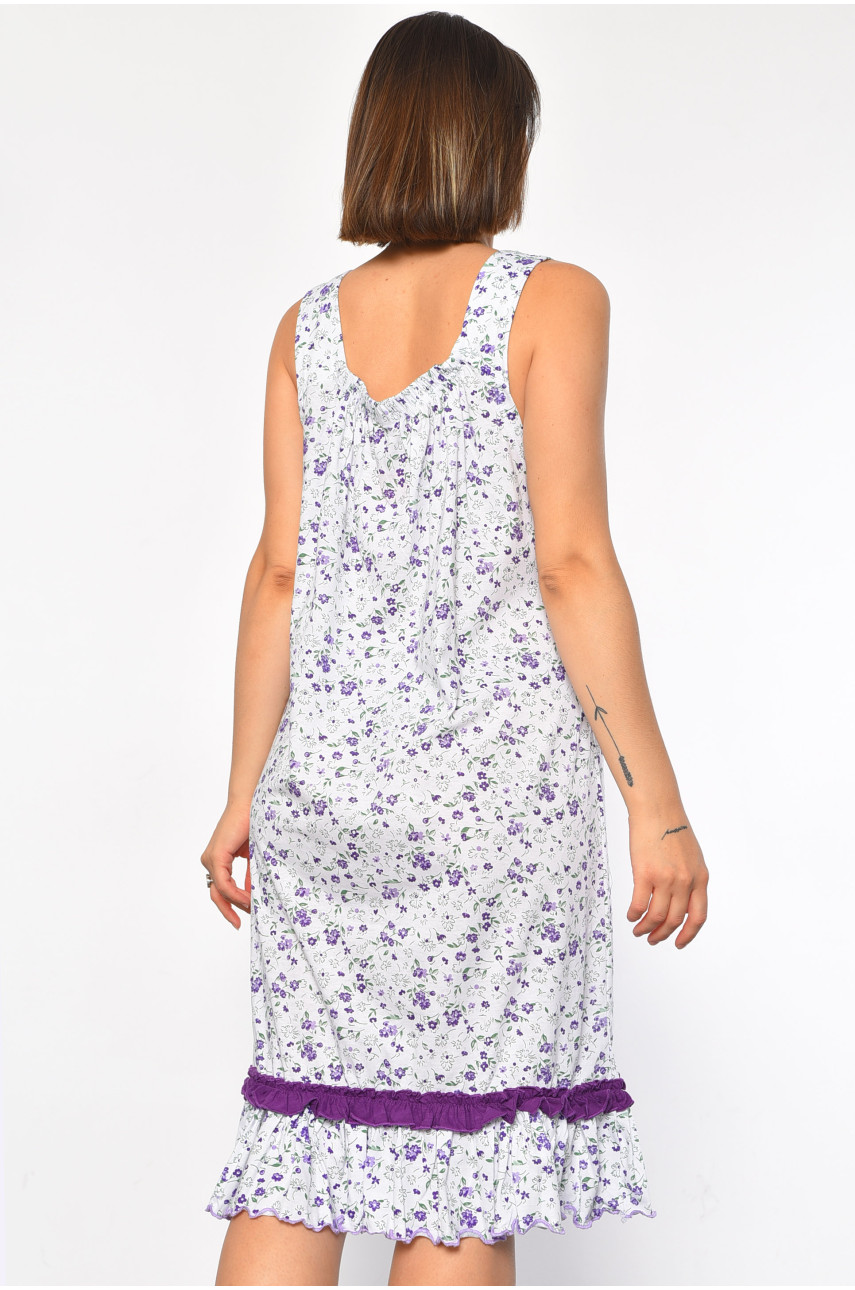 Нічна сорочка напівбатальна жіноча білого  кольору з квітковим принтом 652 187026