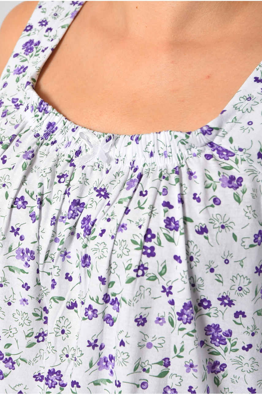 Нічна сорочка напівбатальна жіноча білого  кольору з квітковим принтом 652 187026