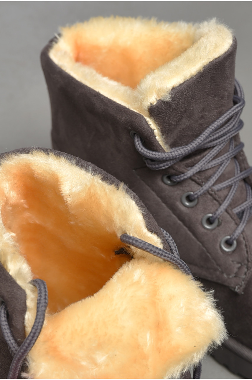Ботинки женские зимние на меху темно-серого цвета 2302 187030 Ботинки женские зимние на меху темно-серого цвета 2302 187030