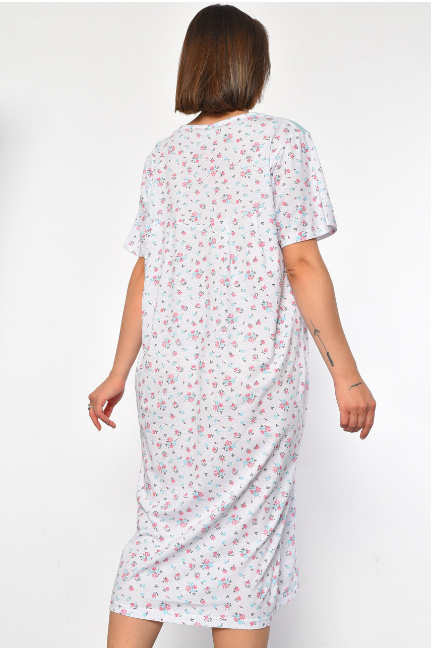Нічна сорочка напівбатальна жіноча білого кольору з квітковим принтом 101 187041 Нічна сорочка напівбатальна жіноча білого кольору з квітковим принтом 101 187041