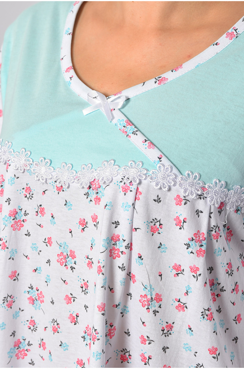 Нічна сорочка напівбатальна жіноча білого кольору з квітковим принтом 101 187041 Нічна сорочка напівбатальна жіноча білого кольору з квітковим принтом 101 187041