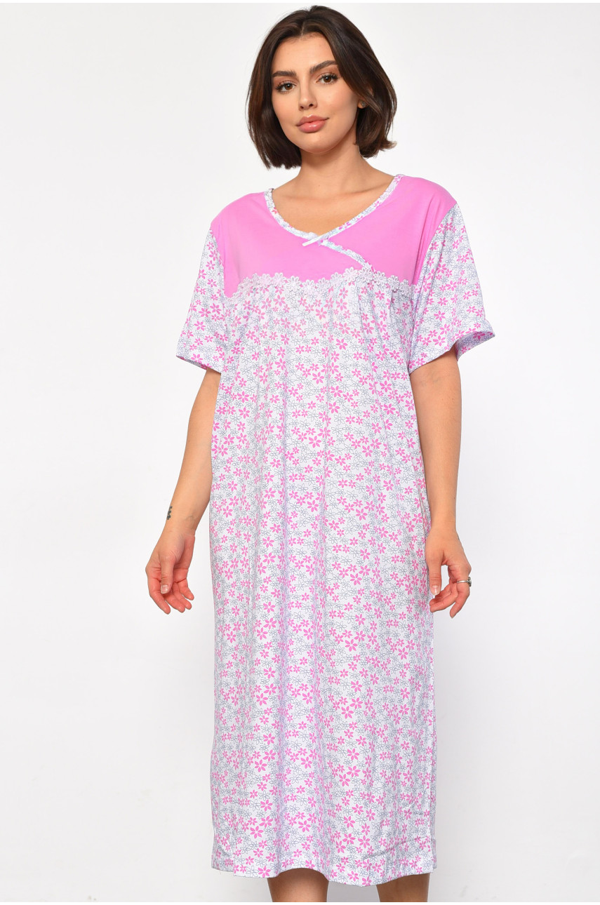Ночная рубашка женская полубатальная белого цвета с цветочным принтом 101 187047 Ночная рубашка женская полубатальная белого цвета с цветочным принтом 101 187047