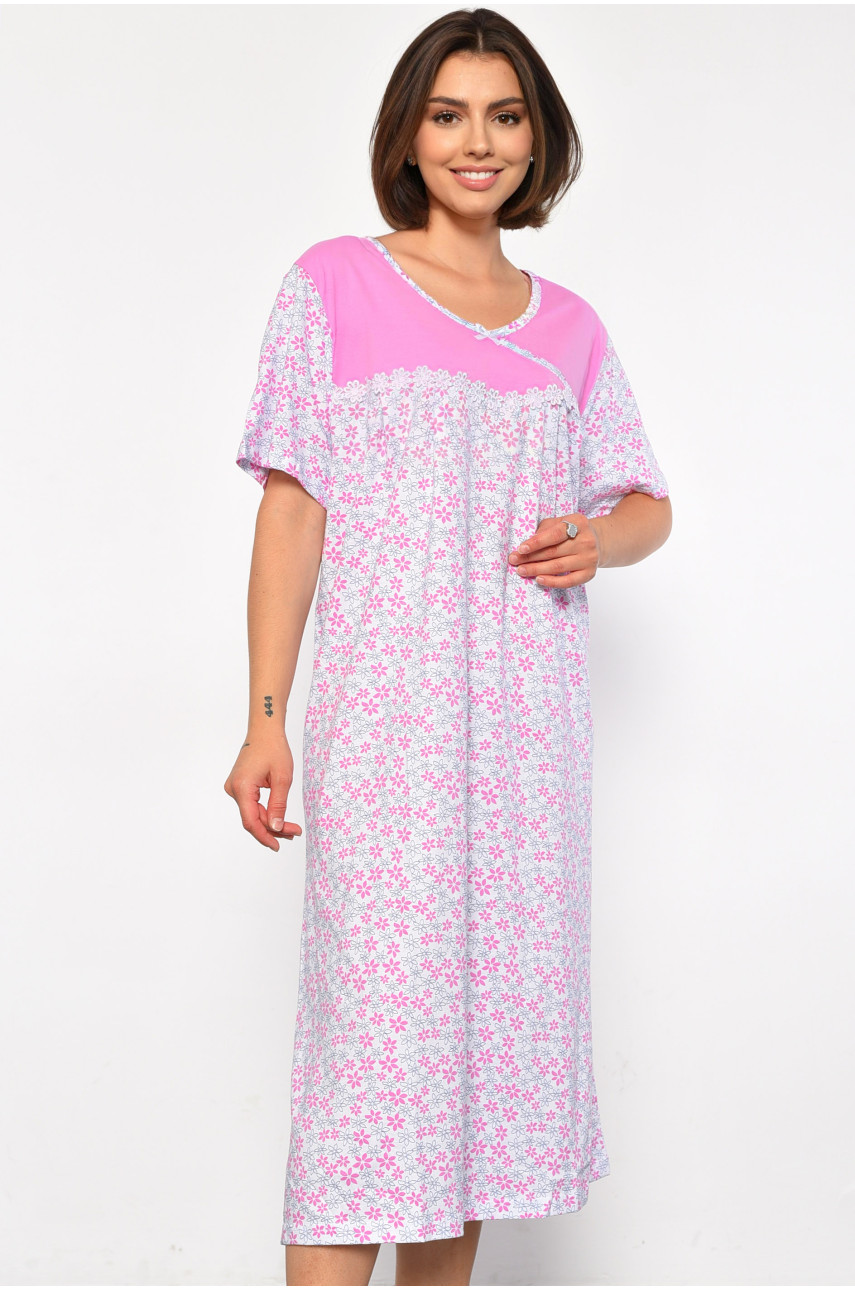 Ночная рубашка женская полубатальная белого цвета с цветочным принтом 101 187047 Ночная рубашка женская полубатальная белого цвета с цветочным принтом 101 187047