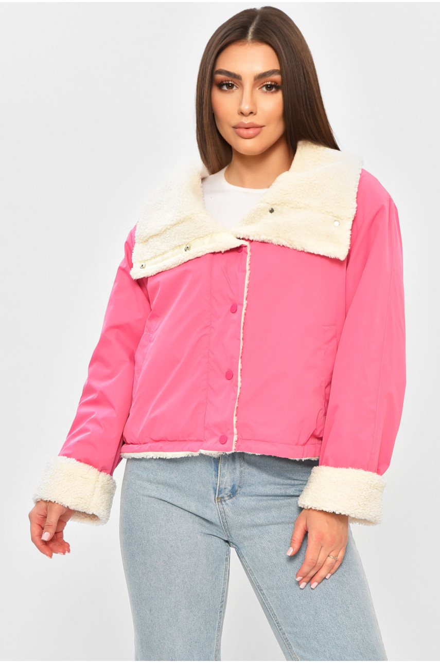 Куртка жіноча демісезонна двостороння на штучному хутрі рожевого кольору 8207 187052