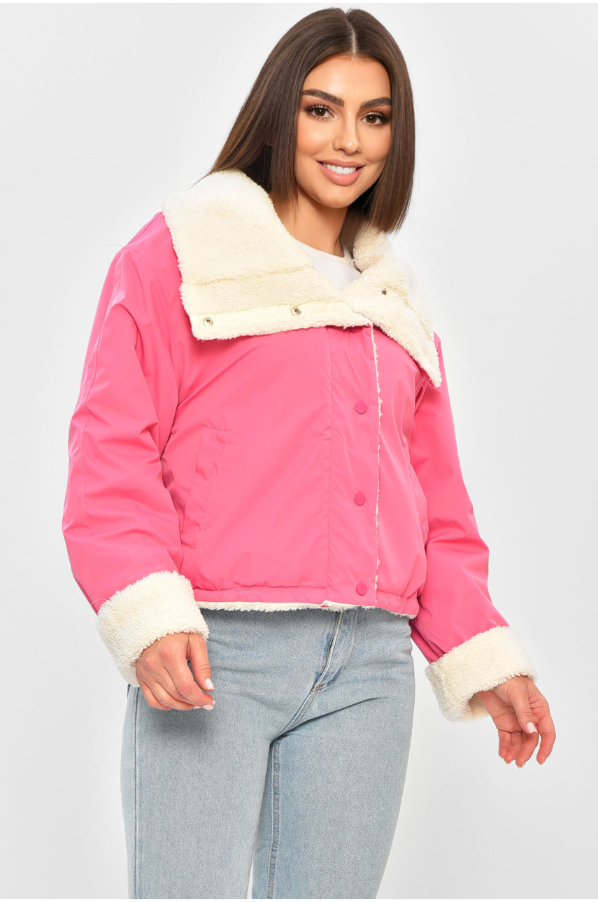 Куртка жіноча демісезонна двостороння на штучному хутрі рожевого кольору 8207 187052