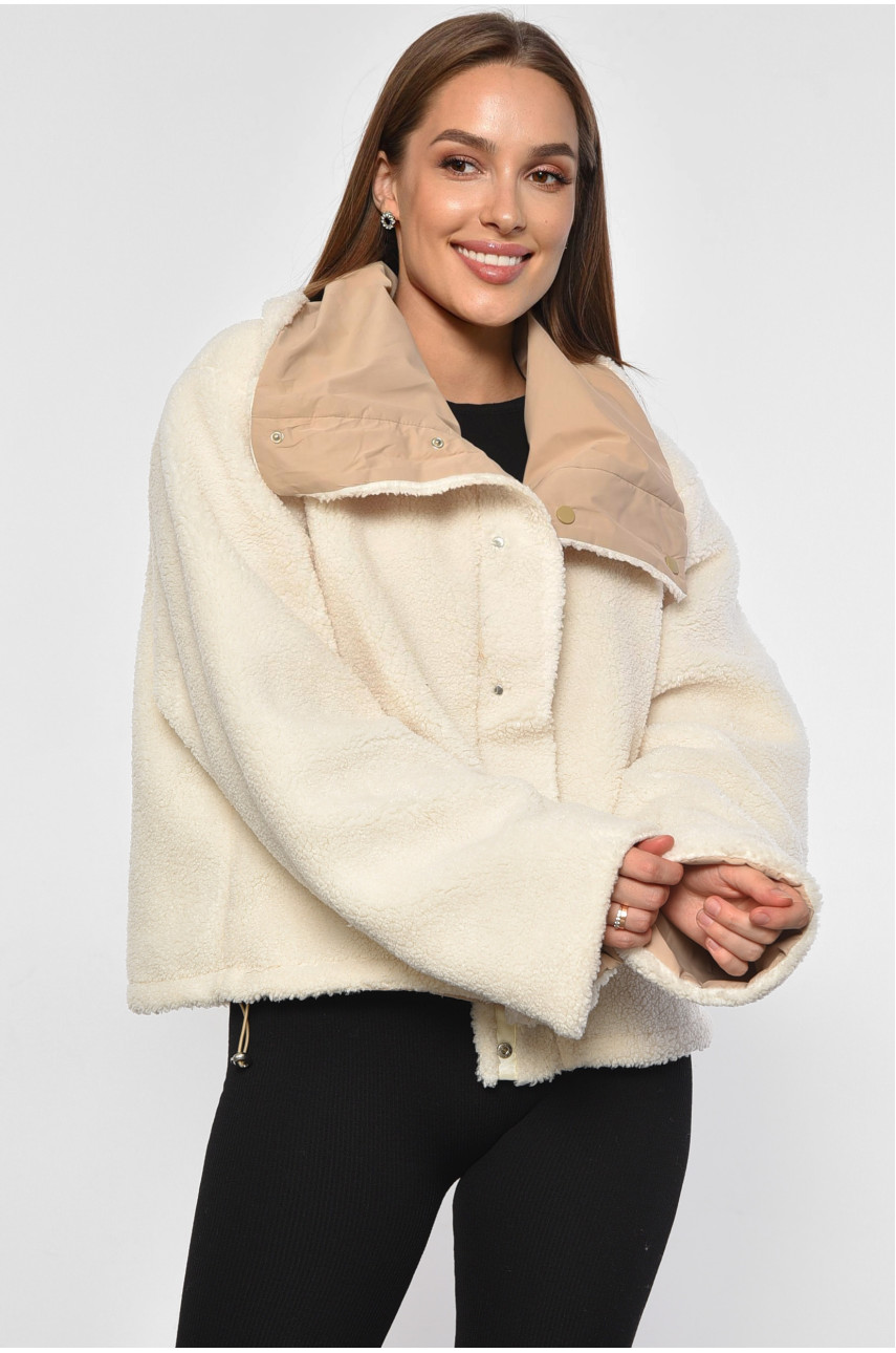 Куртка жіноча демісезонна двостороння на штучному хутрі темно-бежевого кольору 8207 187053