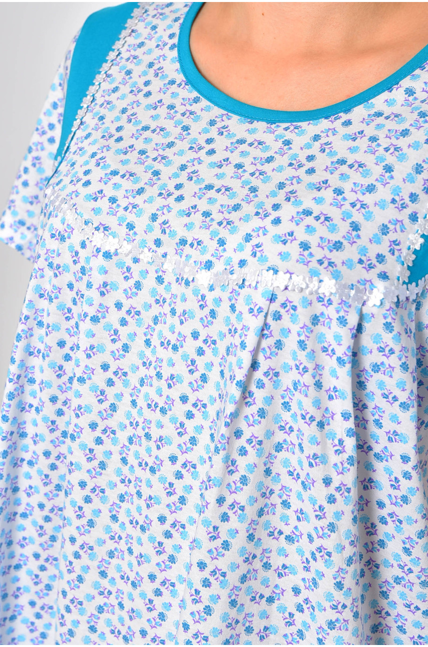 Нічна сорочка напівбатальна жіноча білого кольору з принтом 187081 Нічна сорочка напівбатальна жіноча білого кольору з принтом 187081