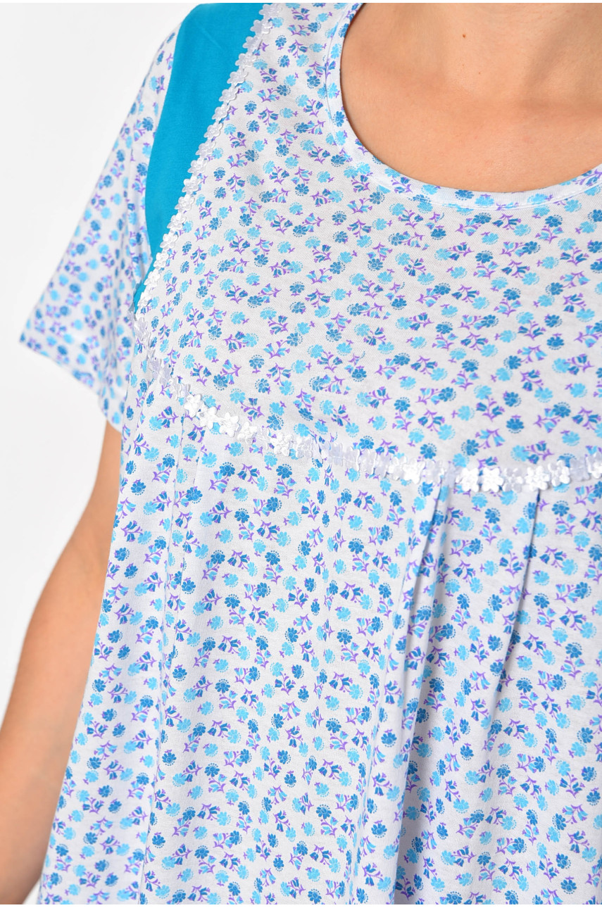 Нічна сорочка напівбатальна жіноча білого кольору з принтом 187085 Нічна сорочка напівбатальна жіноча білого кольору з принтом 187085