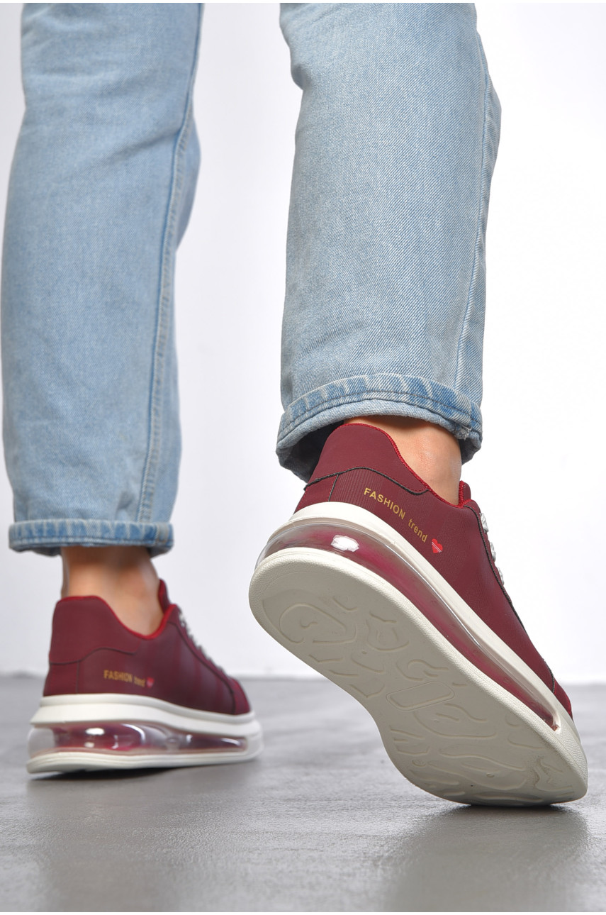 Кросівки жіночі бордового кольору на шнурівці А11-1 187102