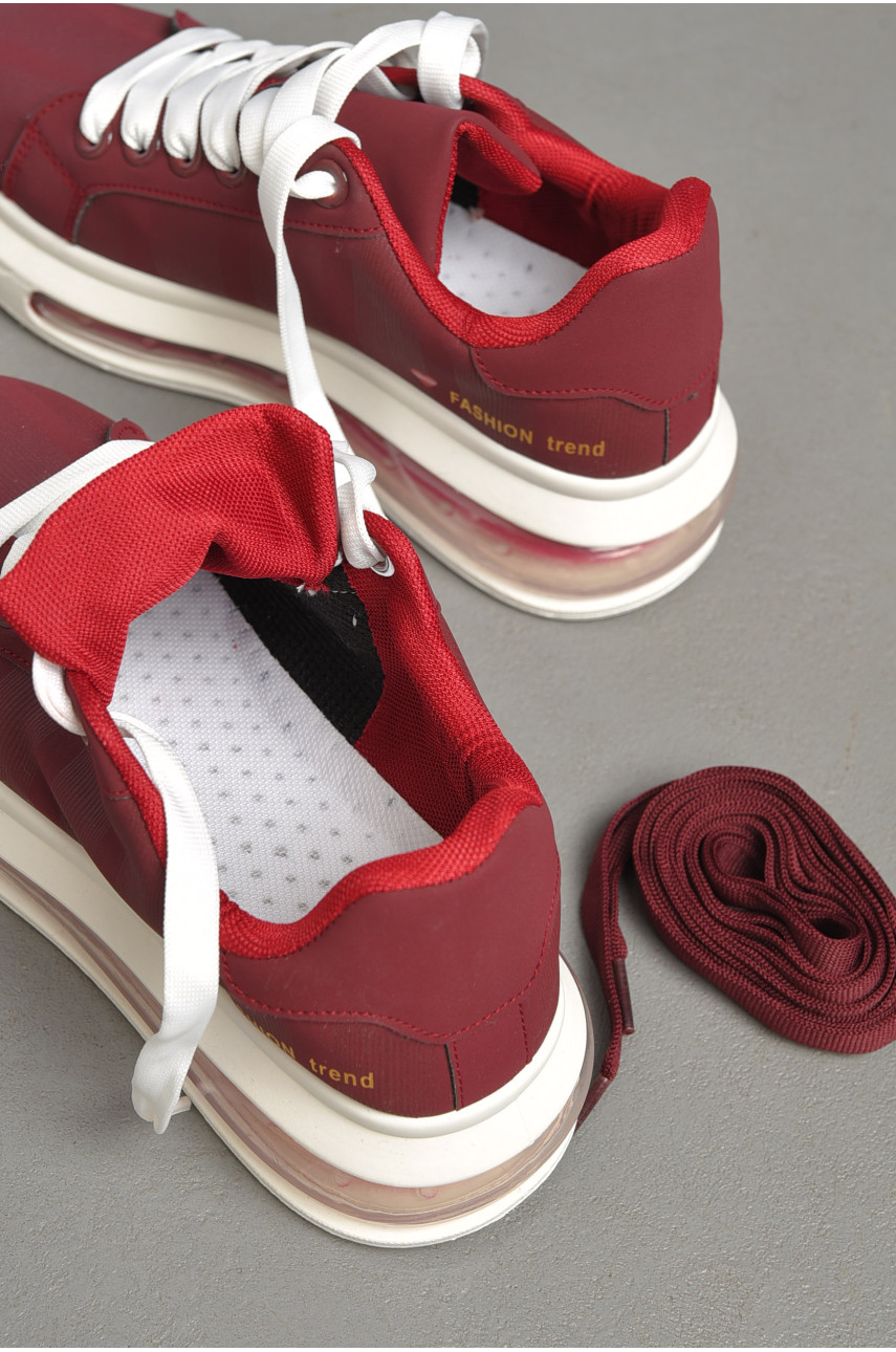 Кросівки жіночі бордового кольору на шнурівці А11-1 187102