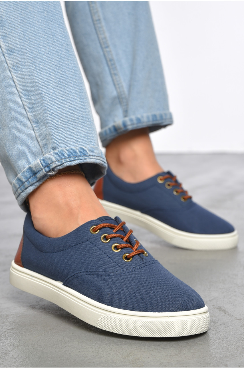 Мокасины женские синего цвета на шнуровке текстиль 309-11 187146