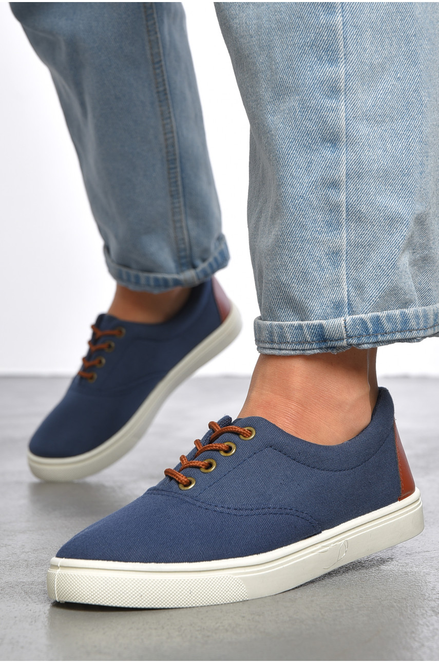 Мокасины женские синего цвета на шнуровке текстиль 309-11 187146