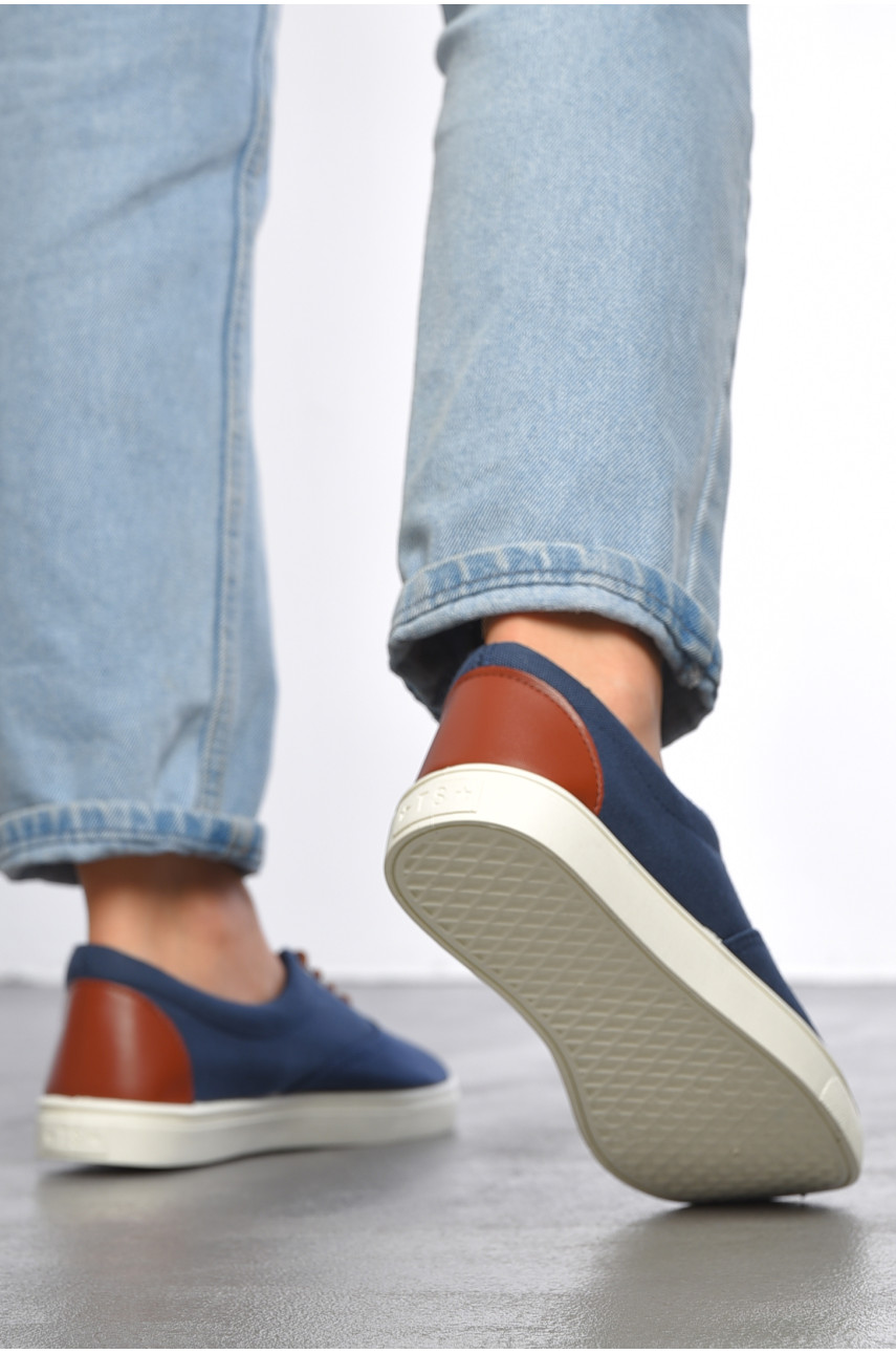 Мокасины женские синего цвета на шнуровке текстиль 309-11 187146