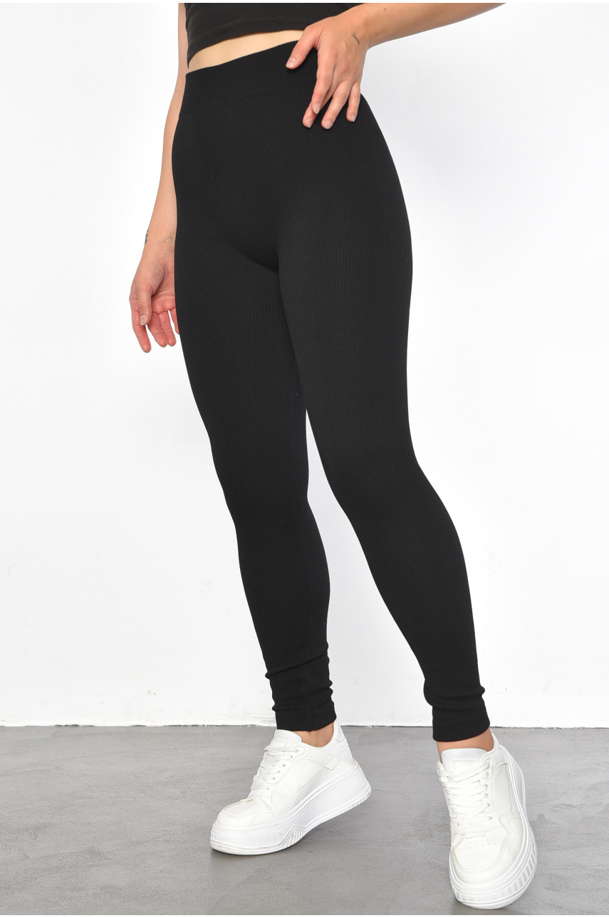 Лосини жіночі в рубчик на байці чорного кольору 290 187155