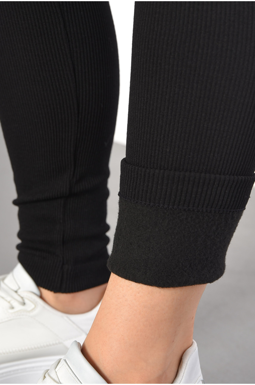 Лосини жіночі в рубчик на байці чорного кольору 290 187155