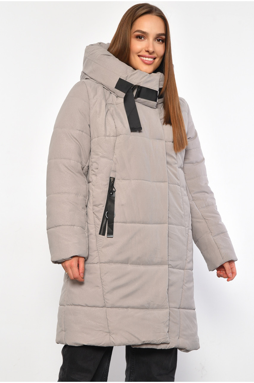 Куртка жіноча напівбатальна єврозима світло-сірого кольору 187165 Куртка жіноча напівбатальна єврозима світло-сірого кольору 187165