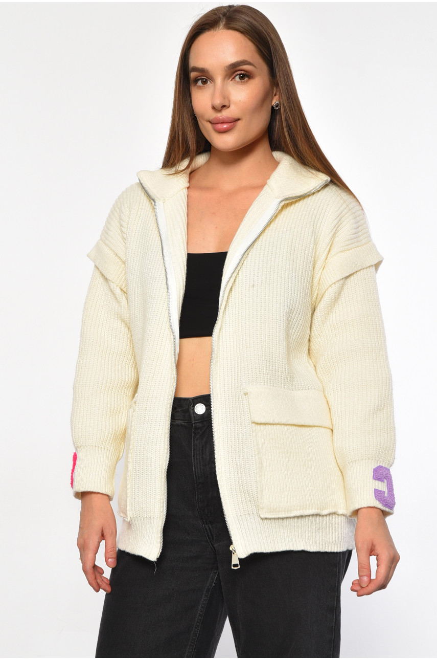 Жіноча кофта на блискавці акрилова молочного кольору. 3315 187202 Жіноча кофта на блискавці акрилова молочного кольору. 3315 187202