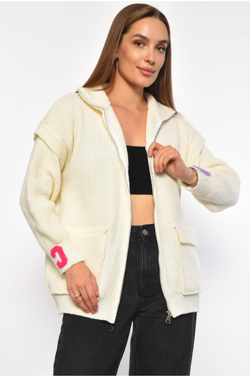 Жіноча кофта на блискавці акрилова молочного кольору. 3315 187202 Жіноча кофта на блискавці акрилова молочного кольору. 3315 187202