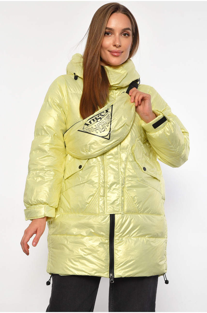 Куртка жіноча демісезонна салатового кольору з капюшоном 187207 Куртка жіноча демісезонна салатового кольору з капюшоном 187207