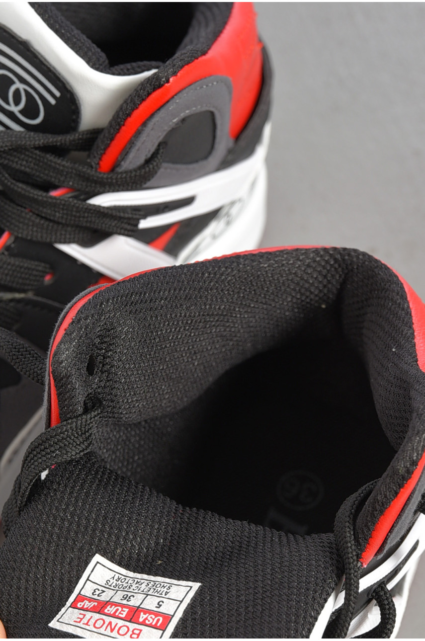 Кросівки жіночі чорного кольору з різнокольоровою вставкою на шнурівці 8939-3 187325