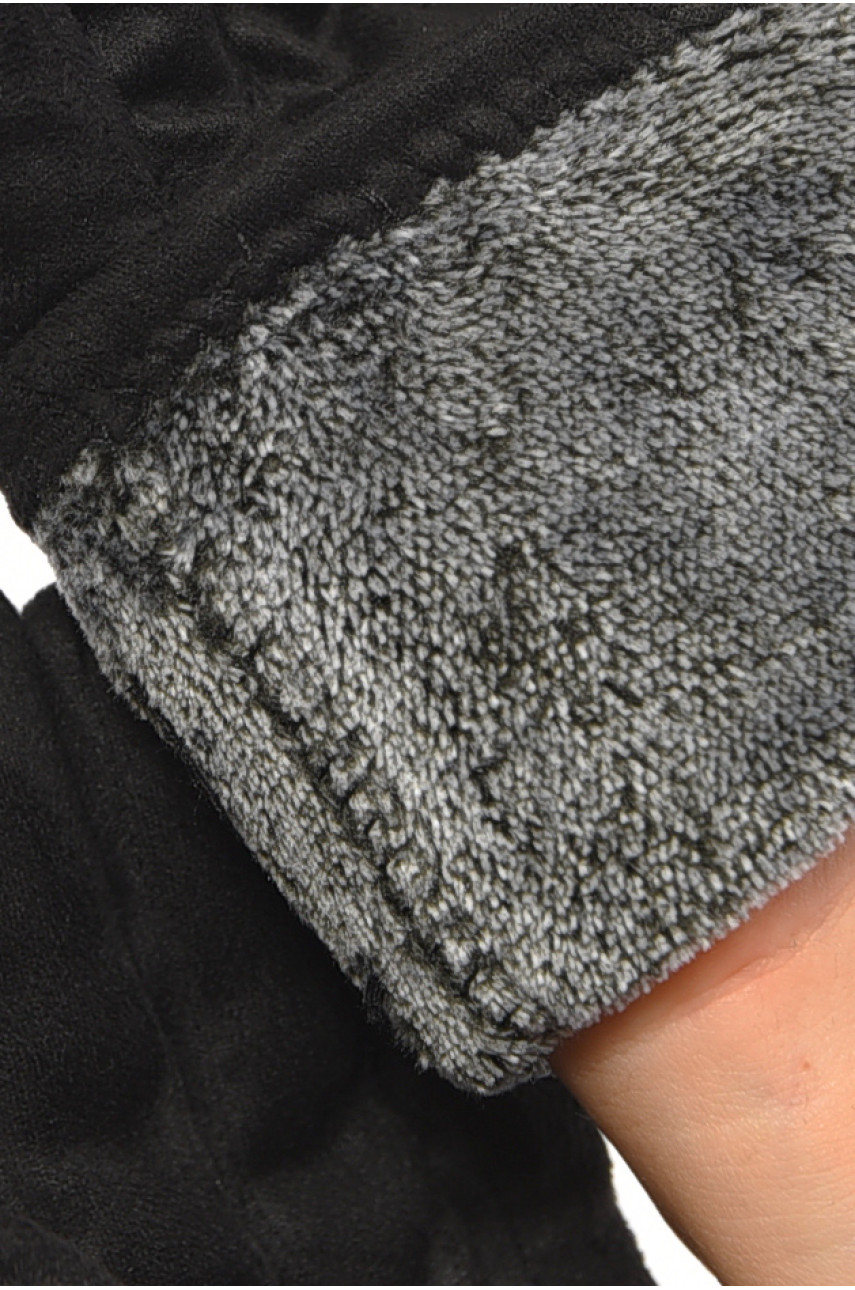 Перчатки женские замшевые на искусственном меху черного цвета 03 187433