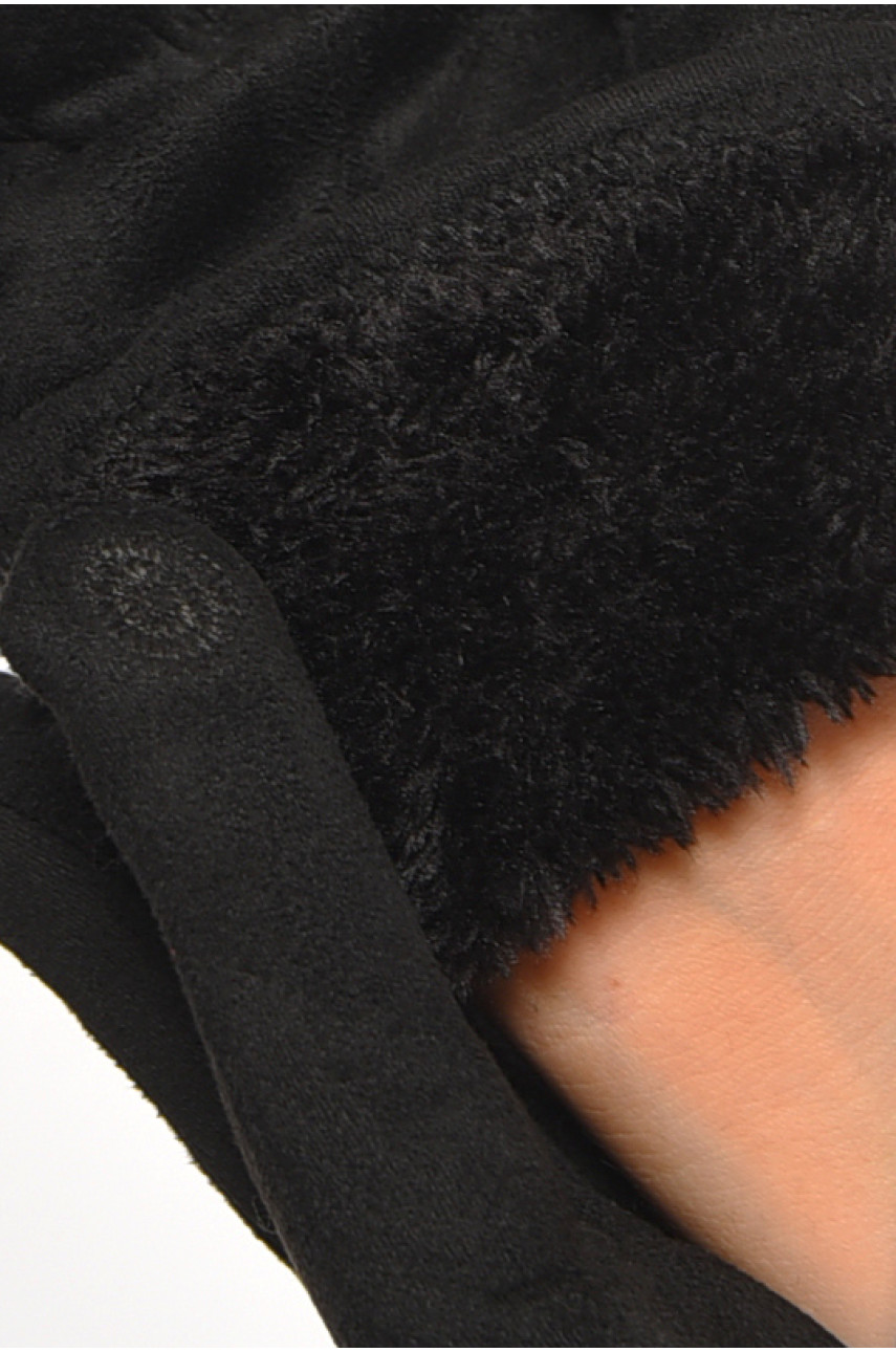 Перчатки женские замшевые на искусственном меху сенсорные черного цвета 05 187434