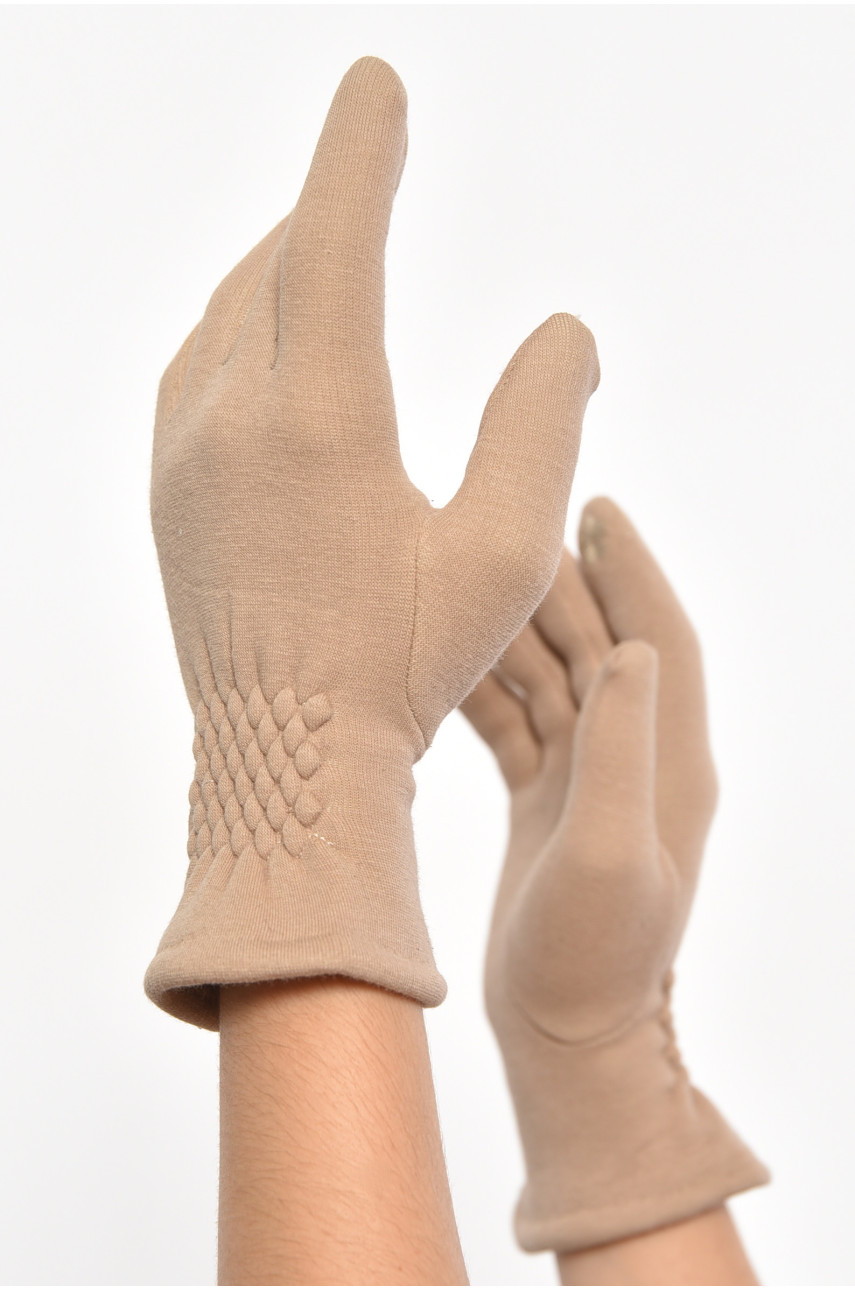 Рукавички жіночі сенсорні з начісом бежевого кольору а0-11 187442 Рукавички жіночі сенсорні з начісом бежевого кольору а0-11 187442