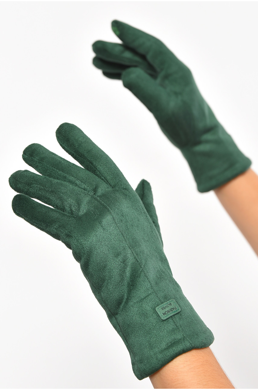 Перчатки женские замшевые на искусственном меху сенсорные зеленого цвета 2-53 187450