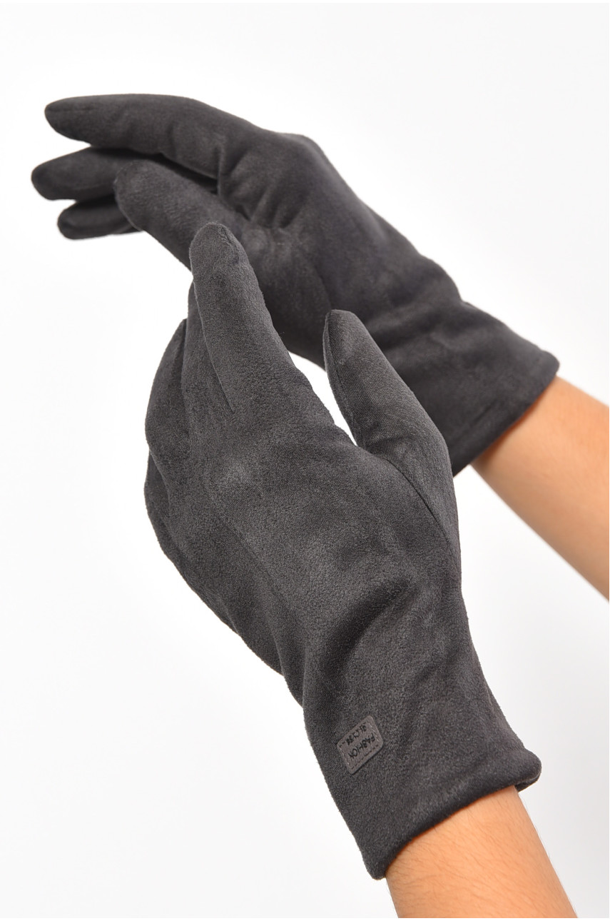 Перчатки женские замшевые на искусственном меху сенсорные темно-серого цвета 2-53 187452