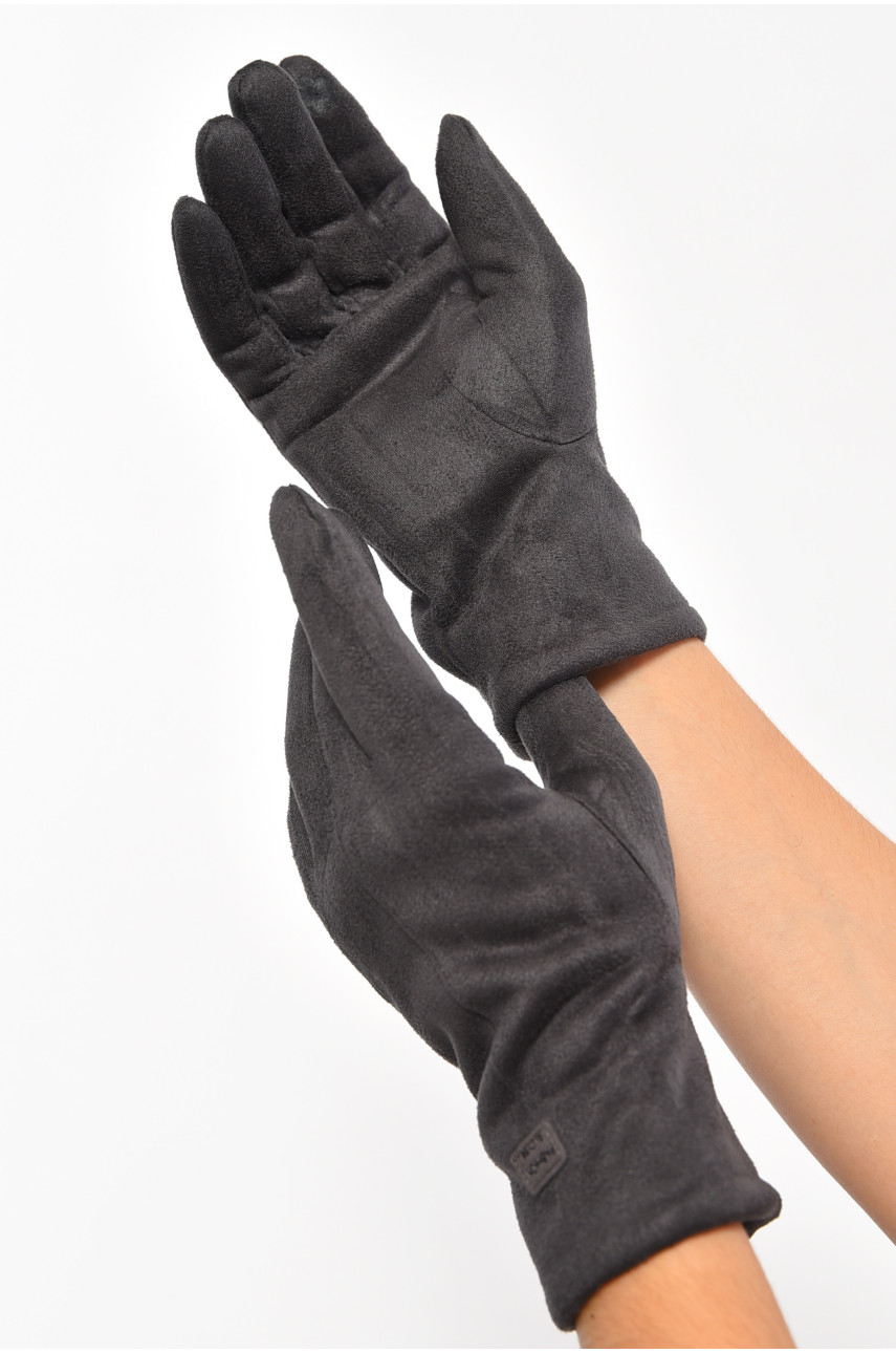 Перчатки женские замшевые на искусственном меху сенсорные темно-серого цвета 2-53 187452