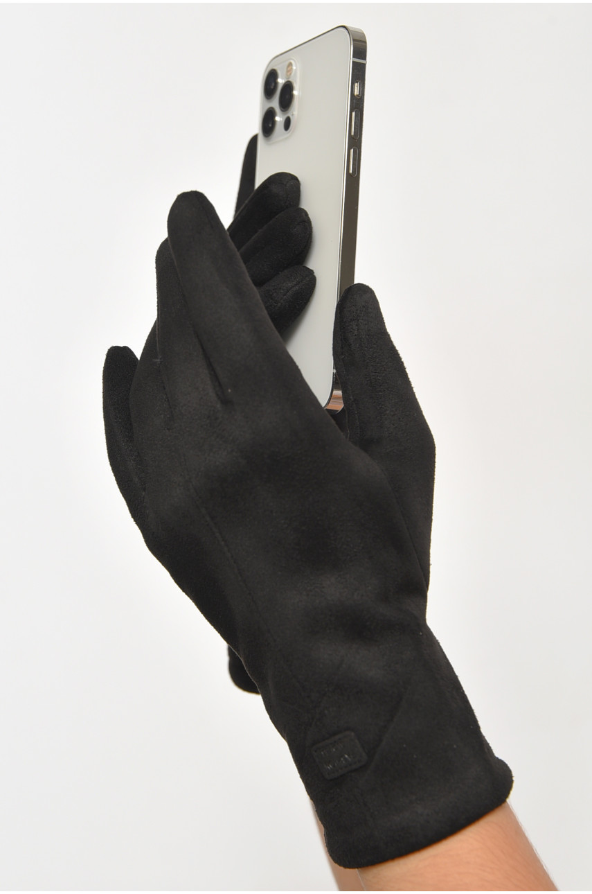 Перчатки женские замшевые на искусственном меху сенсорные черного цвета 2-53 187454