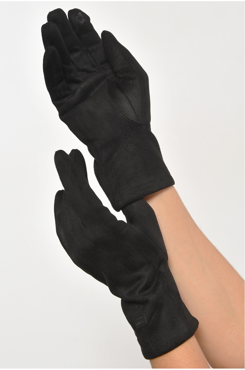 Перчатки женские замшевые на искусственном меху сенсорные черного цвета 2-53 187454