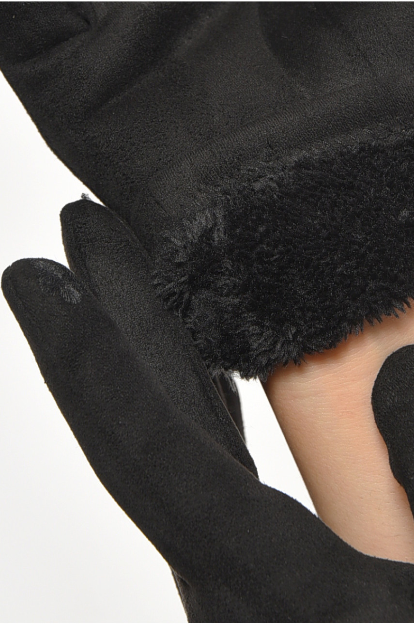 Перчатки женские замшевые на искусственном меху сенсорные черного цвета 2-53 187454