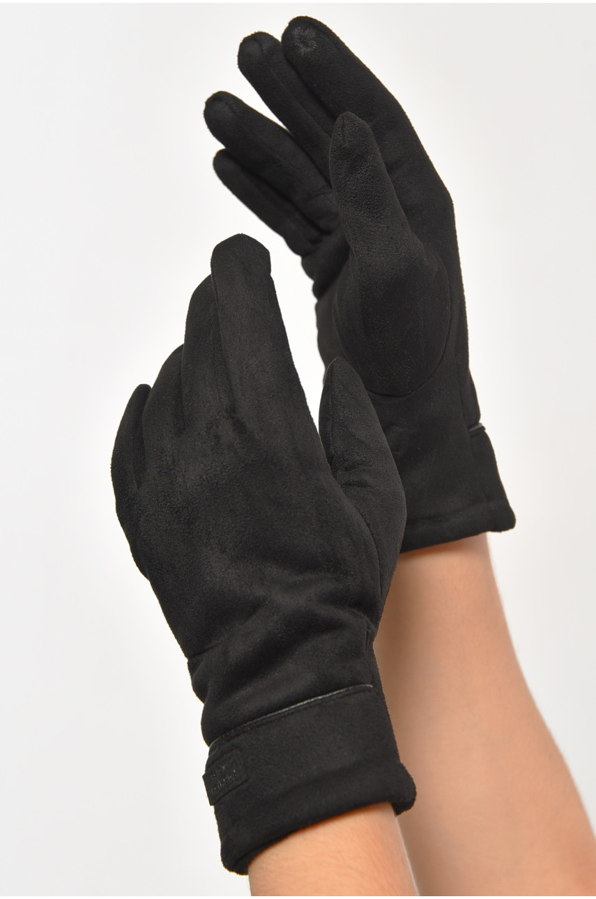 Перчатки женские замшевые на искусственном меху сенсорные черного цвета 2-54 187475