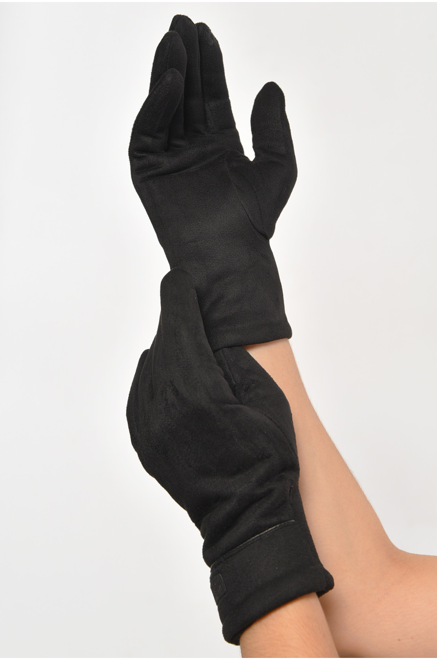 Перчатки женские замшевые на искусственном меху сенсорные черного цвета 2-54 187475