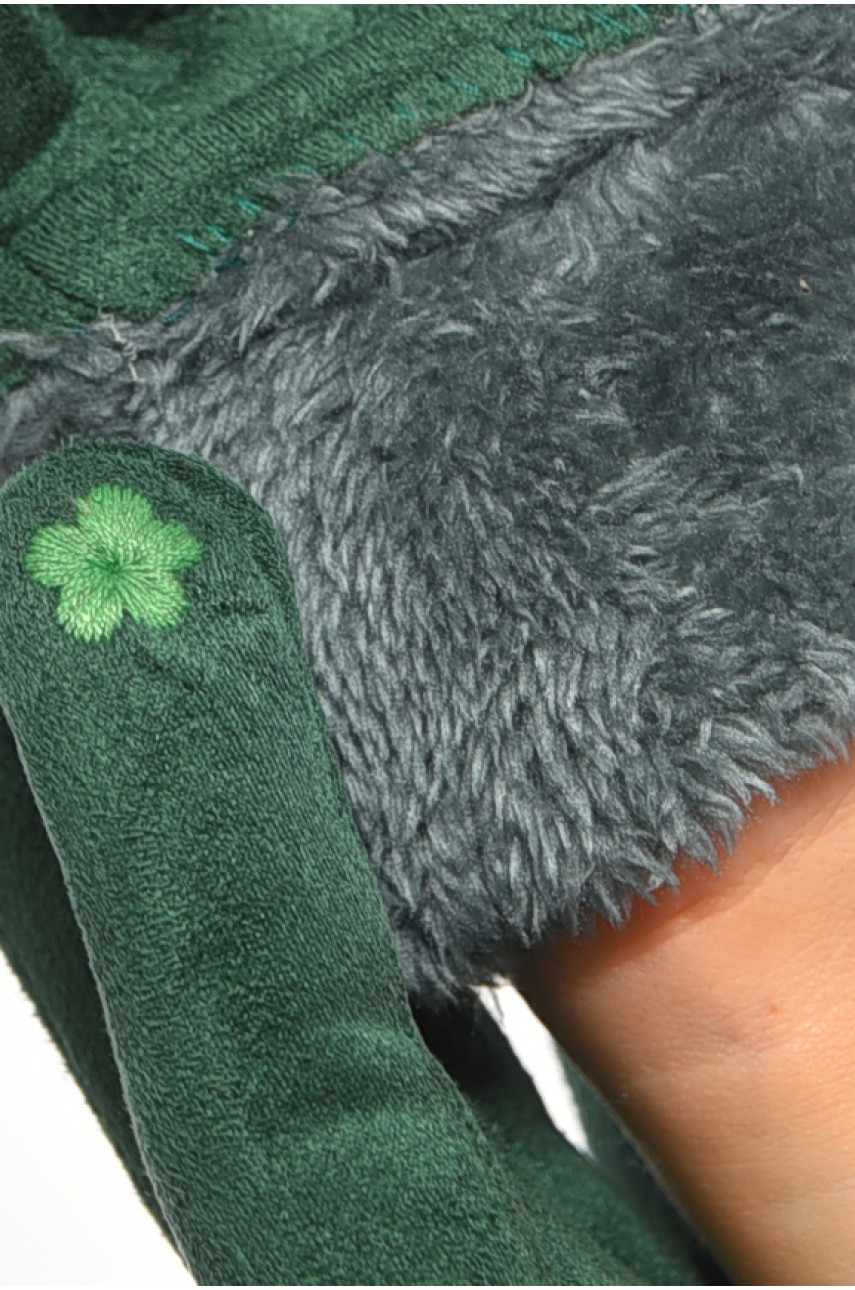 Перчатки женские замшевые на искусственном меху сенсорные зеленого цвета 2-52 187477