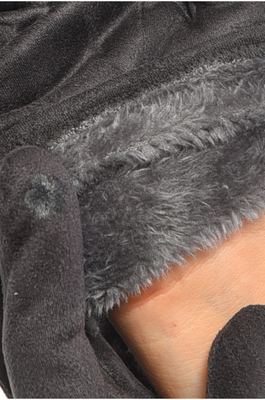 Перчатки женские замшевые на искусственном меху сенсорные темно-серого цвета 2-52 187478