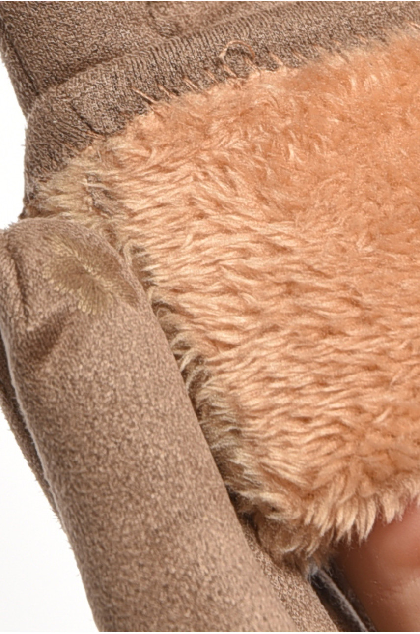 Перчатки женские замшевые на искусственном меху сенсорные цвета мокко 2-52 187479