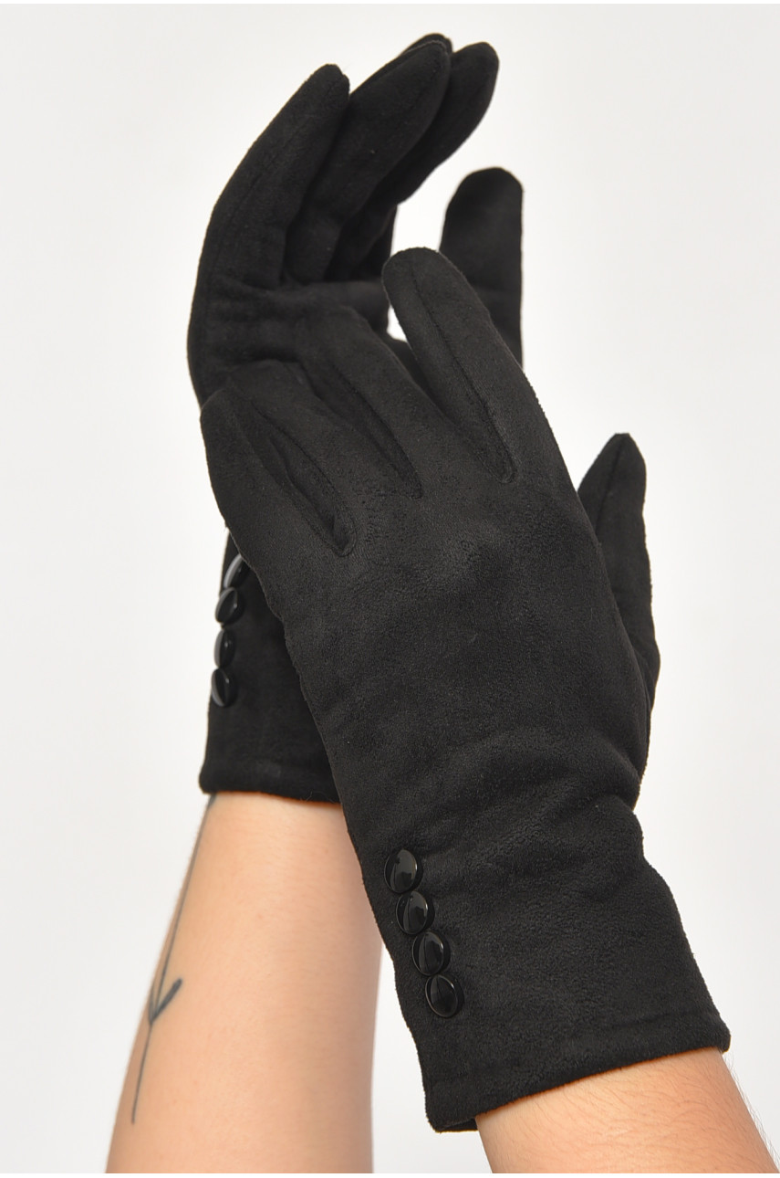 Перчатки женские замшевые на искусственном меху сенсорные черного цвета 2-52 187481