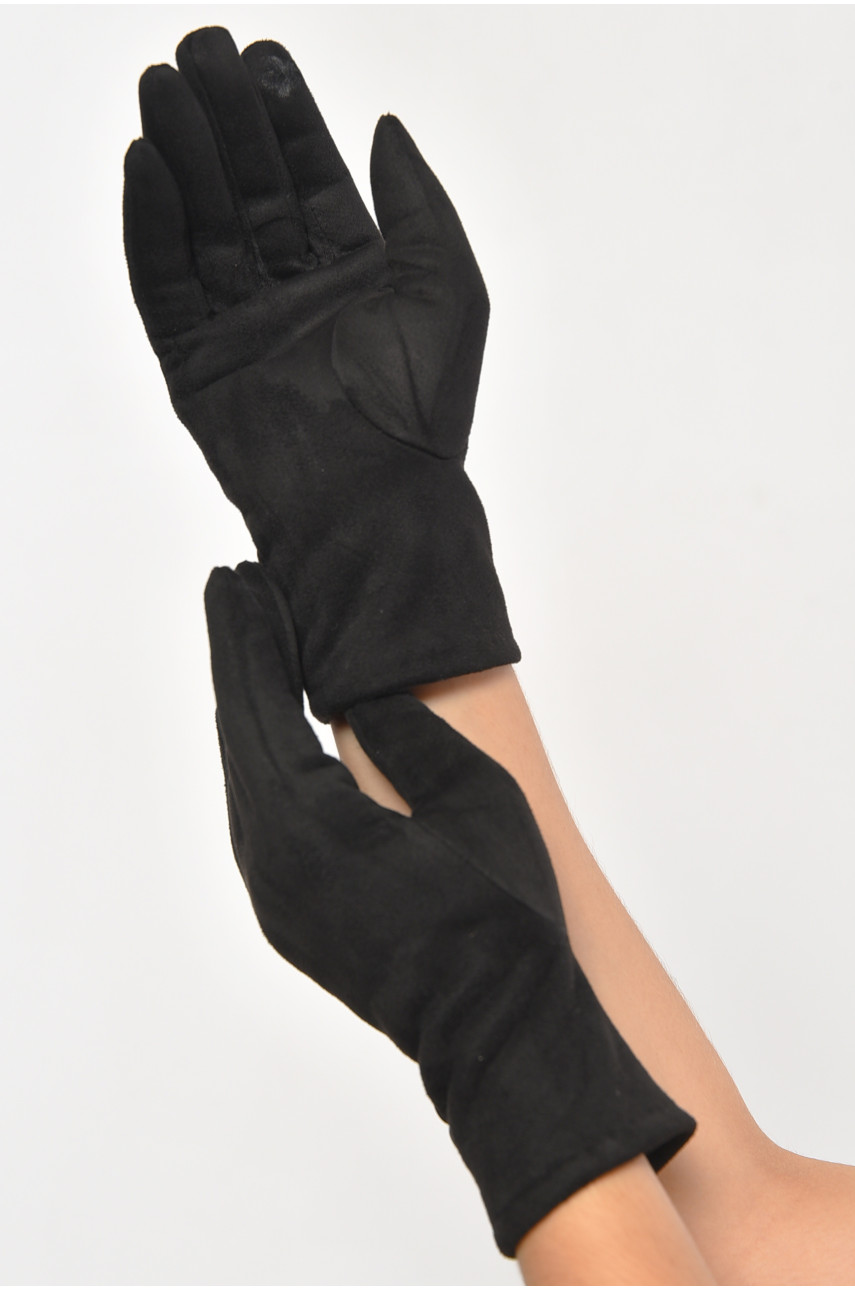 Перчатки женские замшевые на искусственном меху сенсорные черного цвета 2-52 187481
