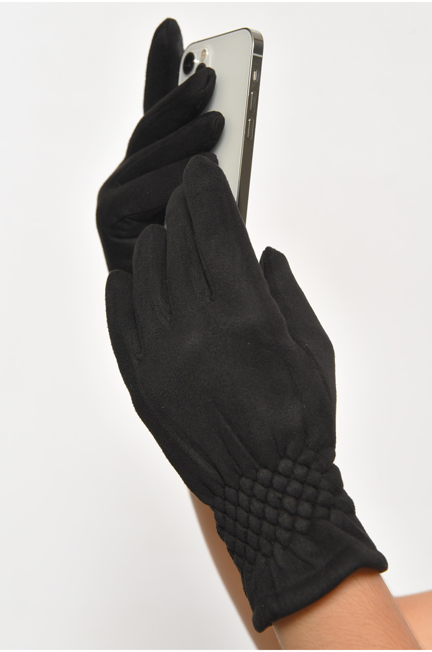 Перчатки женские замшевые на искусственном меху сенсорные черного цвета 2-51 187487