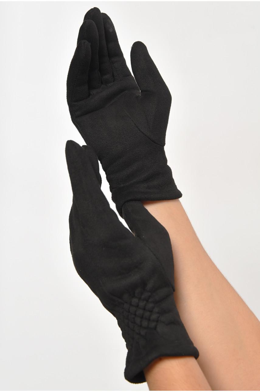 Перчатки женские замшевые на искусственном меху сенсорные черного цвета 2-51 187487