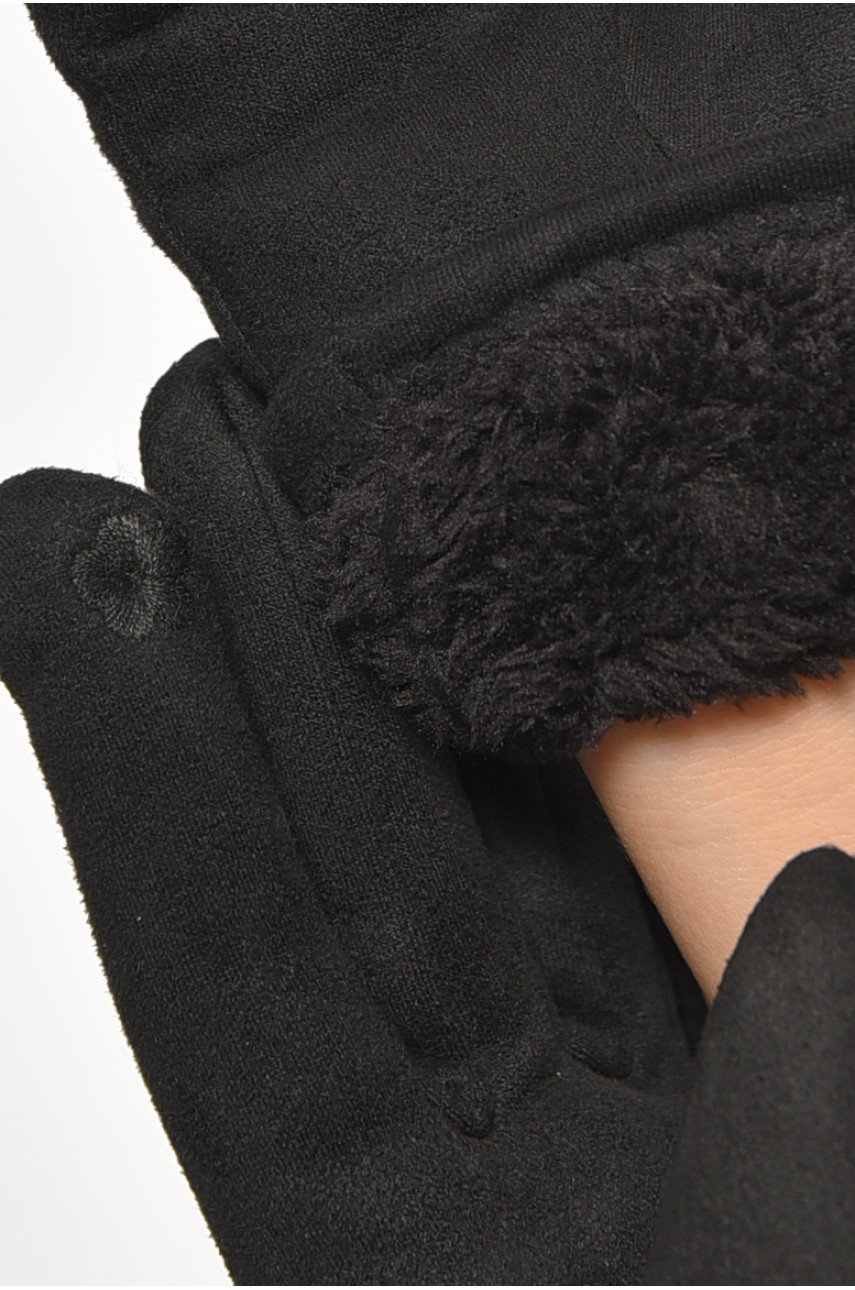 Перчатки женские замшевые на искусственном меху сенсорные черного цвета 2-51 187487