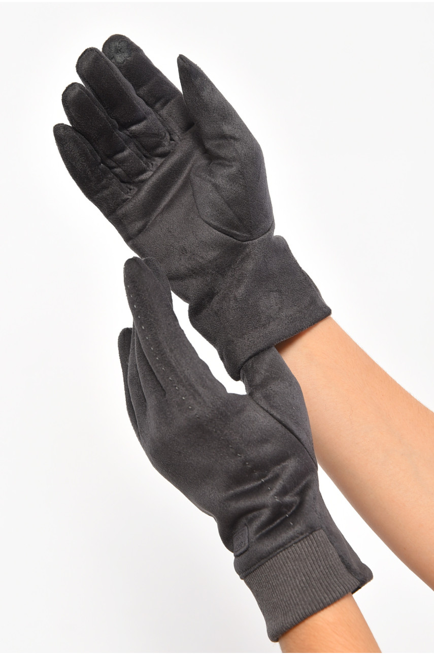 Перчатки женские замшевые на искусственном меху сенсорные темно-серого цвета 2-57 187492