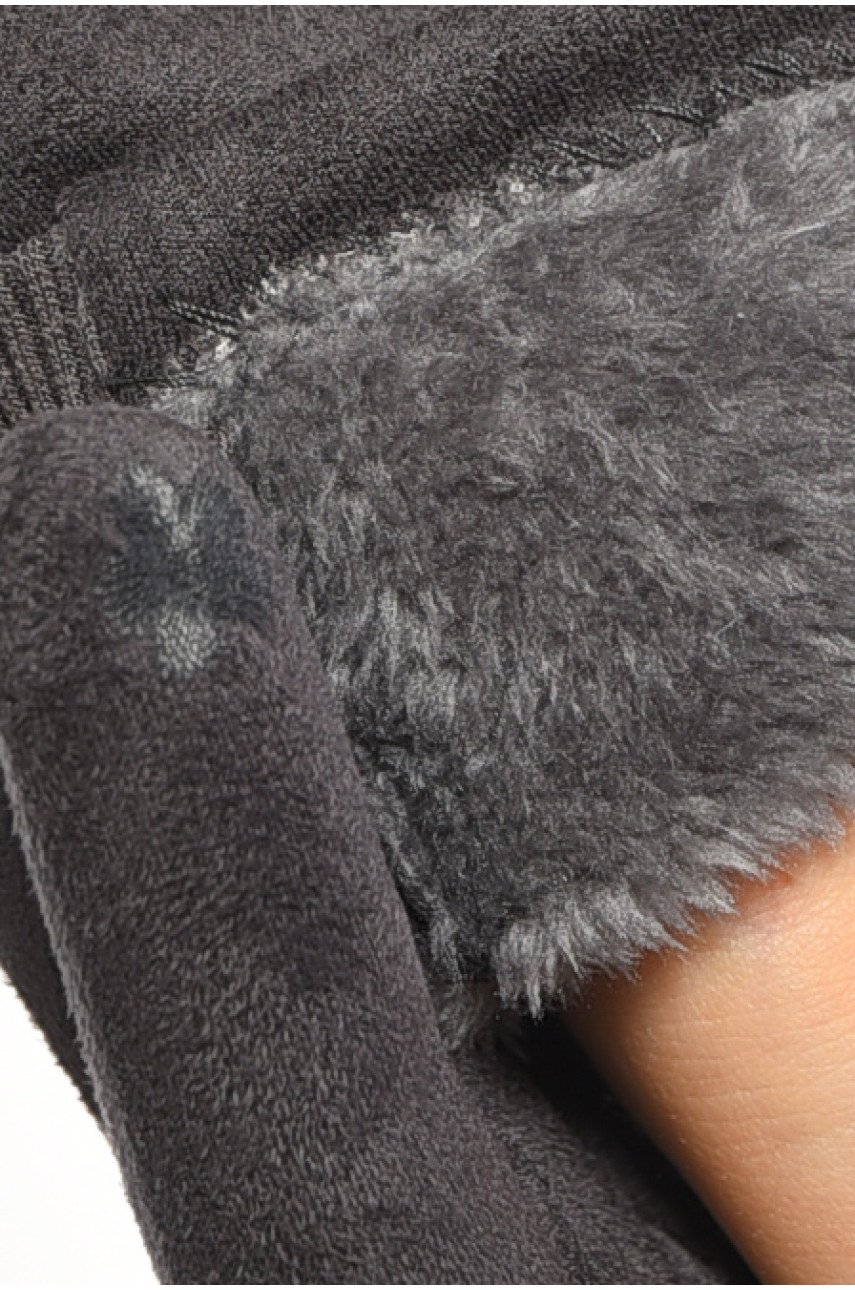 Перчатки женские замшевые на искусственном меху сенсорные темно-серого цвета 2-57 187492