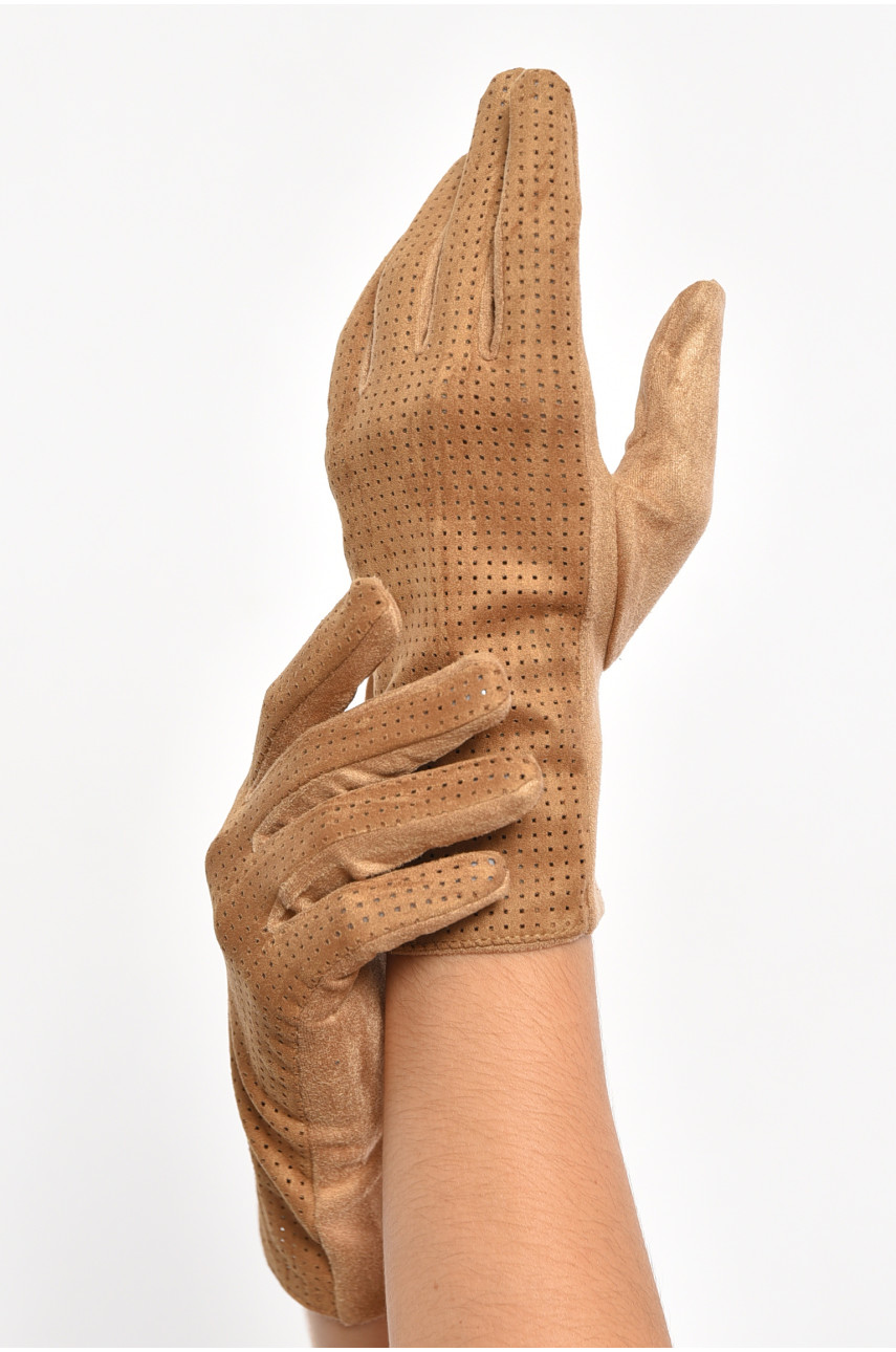 Перчатки женские текстильные  сенсорные горчичного цвета 187499