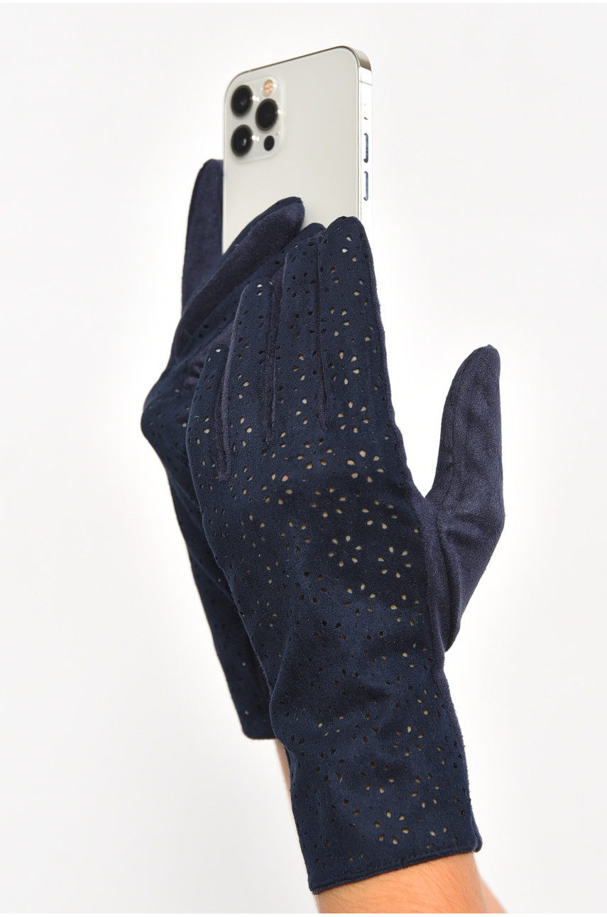 Перчатки женские текстильные  сенсорные темно-синего цвета 187509